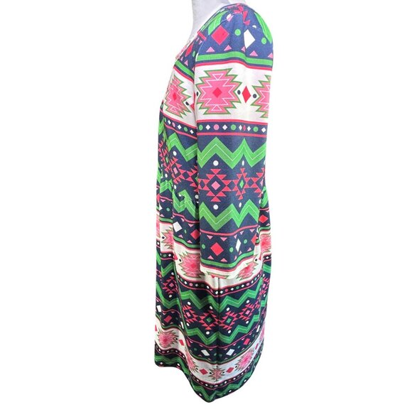 Lolly Wolly Doodle Aztec Pattern Dress M 3/4 Sleeves Multicolor Made In USA - Picture 6 of 7